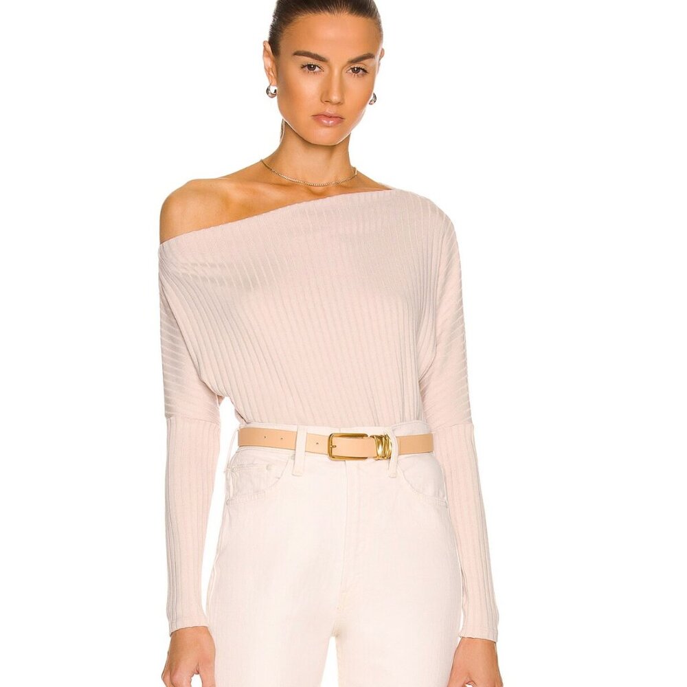 Enza Costa Sweater Rib Slouch Top Rose Tan Size Small